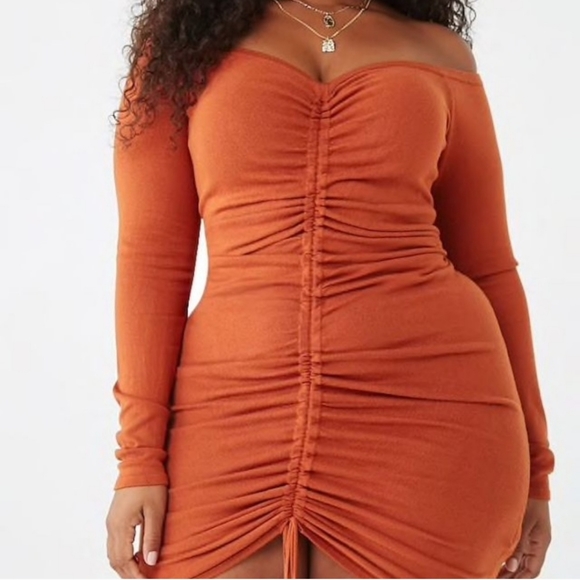 NWT Forever 21 Off Shoulder Ruched Knit Dress - Picture 6 of 7